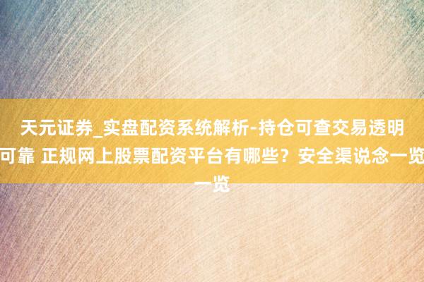 天元证券_实盘配资系统解析-持仓可查交易透明可靠 正规网上股票配资平台有哪些？安全渠说念一览
