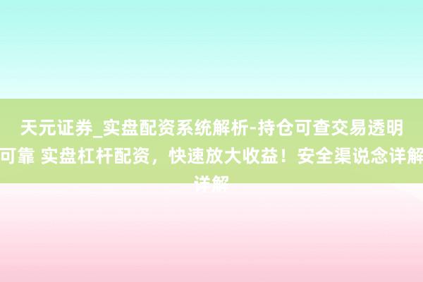 天元证券_实盘配资系统解析-持仓可查交易透明可靠 实盘杠杆配资，快速放大收益！安全渠说念详解