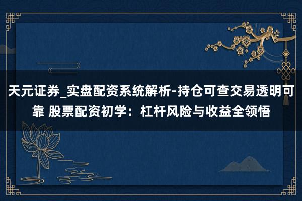 天元证券_实盘配资系统解析-持仓可查交易透明可靠 股票配资初学：杠杆风险与收益全领悟