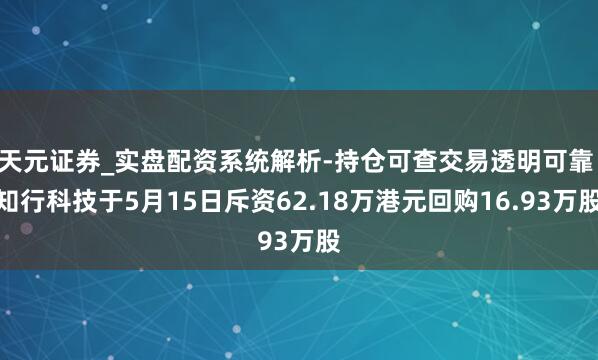 天元证券_实盘配资系统解析-持仓可查交易透明可靠 知行科技于5月15日斥资62.18万港元回购16.93万股
