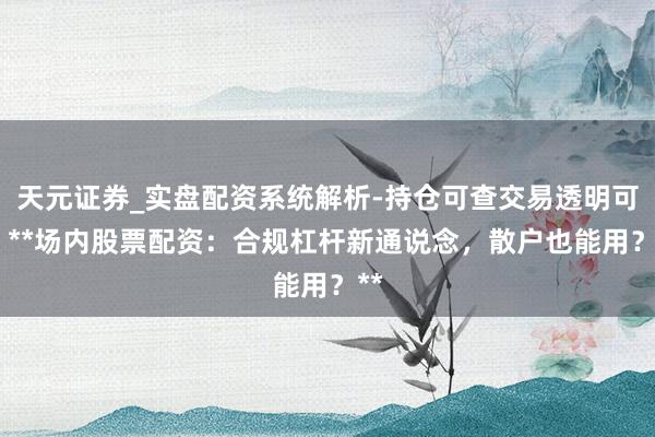 天元证券_实盘配资系统解析-持仓可查交易透明可靠 **场内股票配资：合规杠杆新通说念，散户也能用？**